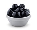 Black olives in bowl isolated on white background with clipping path Royalty Free Stock Photo