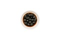 Black olives in the bowl. Pickled olives isolated on a white background Royalty Free Stock Photo