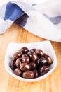 Black olives bowl vertical Royalty Free Stock Photo