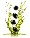 Black olives falling into olive oil with a splash isolated on white background Royalty Free Stock Photo