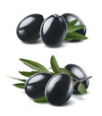 Black olives set isolated on white background Royalty Free Stock Photo