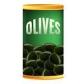 Black olives tin can icon, cartoon style Royalty Free Stock Photo