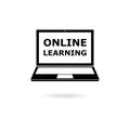 Black Online learning text written on laptop icon or logo