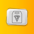 Black Online ordering and fast pizza delivery icon isolated on yellow background. Silver rectangle button. Vector Royalty Free Stock Photo
