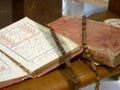 Black onyx beads rosary on the old Bible. Royalty Free Stock Photo