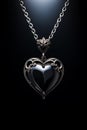 Black Opal, necklace with pendant - fantasy ornate intricate - heart shaped - black background Royalty Free Stock Photo