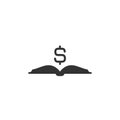 Black Open book with black dollar sign flying out isolated on white. Money book business concept. Flat Royalty Free Stock Photo