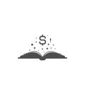 Black Open book with dots, stars and black dollar sign flying out isolated on white Royalty Free Stock Photo