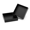 A black open box with its lid propped up against it on a white background Royalty Free Stock Photo