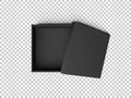 Black open empty squares cardboard box isolated on transparent background. Mockup template for design products, package Royalty Free Stock Photo