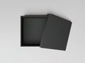 Black open empty squares cardboard box top view. Mockup template for design products, package, branding, advertising