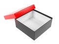 Black open gift box with red lid. Realistic carton mock up. 3d rendering illustration isolated Royalty Free Stock Photo