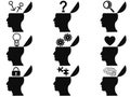 Black open human head icons set