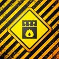 Black Open matchbox and matches icon isolated on yellow background. Warning sign. Vector Royalty Free Stock Photo