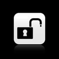 Black Open padlock icon isolated on black background. Opened lock sign. Cyber security concept. Digital data protection Royalty Free Stock Photo