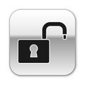 Black Open Padlock Icon Isolated On White Background. Opened Lock Sign. Cyber Security Concept. Digital Data Protection