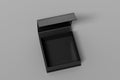 Black opened square folding gift box mock up on gray background. View abobe Royalty Free Stock Photo