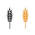 Black and orange abstract ears of wheat. Vector illustration on white isolated background