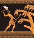 Black and orange ceramic with hercules fighting the hydra