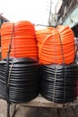 black and orange colored plastic pipe stock Royalty Free Stock Photo