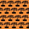 Black orange desert seamless pattern for textile and design, vector illustration with a tree