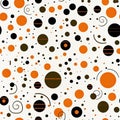 Black and orange dots on white background with primitivist elements (tiled)