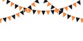 Black and orange flag garland. Triangle pennants chain. Party decoration. Celebration flags for decor