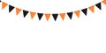 Black and orange flag garland. Triangle pennants chain. Party decoration. Celebration flags for decor