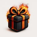 Black and Orange Gift Box on Fire present ribbon Royalty Free Stock Photo
