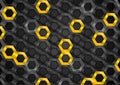 Black and orange glossy hexagons metallic texture