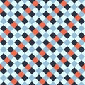 Black Orange Gray Blue Seamless Diagonal French Checkered Pattern. Inclined Colorful Fabric Check Pattern Background. 45 degrees