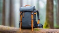 Black and orange hiking backpack in forest Royalty Free Stock Photo