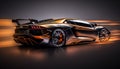 Black and orange Lamborghini Aventador with advanced aerodynamics.