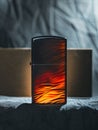 Black And Orange Lighter With Flame Design On Fabric Royalty Free Stock Photo
