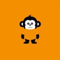 Whimsical Minimalist Monkey On Orange Background