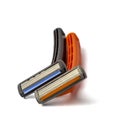 black and orange safety razors isolated on a white background Royalty Free Stock Photo