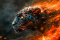 Black and orange tiger is depicted with sparks and fire surrounding him. Generative AI Royalty Free Stock Photo