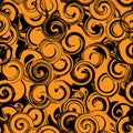 Black and orange twirl seamless pattern. Abstract texture with twirls, curls Royalty Free Stock Photo