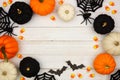 Black, orange and white Halloween frame over white wood Royalty Free Stock Photo