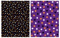 Set of 2 Abstract Seamless Vector Patterns with Hand Drawn Irrgegular Dots on a Black and Violet Background. Royalty Free Stock Photo