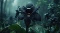 Black orchid in misty forest with raindrops. Royalty Free Stock Photo