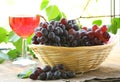 Black organic grapes in a basket