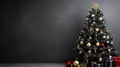 Black ornaments decorated Christmas tree background. Merry Christmas, Happy New Year concept. Beautiful festive dark Royalty Free Stock Photo