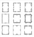 Black Ornate Frames with Filigree Swirls Vector Set Royalty Free Stock Photo