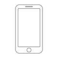 Black out lines smartphone with menu button and empty screen on white background vector. Mobile phone outline sign. Royalty Free Stock Photo