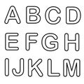 Black outline alphabet letters A to M