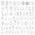 Black outline big collection with fruits and vegetables. Royalty Free Stock Photo