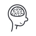 Black outline brain symbol. education and knowledge vector icon. Royalty Free Stock Photo