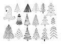 Black outline christmas tree set isolated on white background. Winter holidays rustic decor. Doodles vector illustration for cards Royalty Free Stock Photo