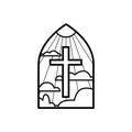 Black outline church window with cross, vector illustration Royalty Free Stock Photo